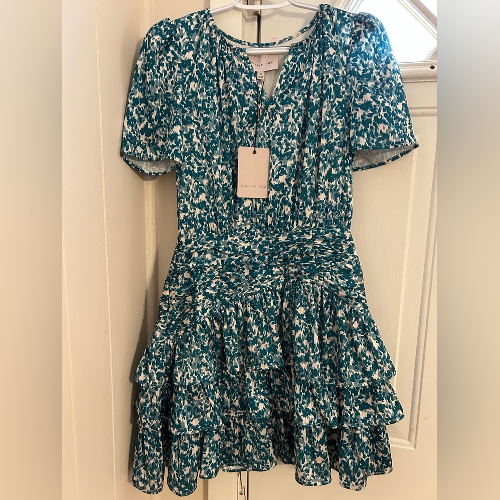 Adelyn Rae Teal and White Mini  Dress